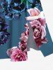Plus Size 3D Ombre Flower Print Hawaii Split Pocket A Line Midi Dress -  