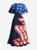Plus Size Crinkle Patriotic American Flag Print Split Pocket A Line Midi Dress -  