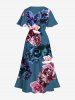 Plus Size 3D Ombre Flower Print Hawaii Split Pocket A Line Midi Dress -  