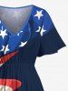 Plus Size Crinkle Patriotic American Flag Print Split Pocket A Line Midi Dress -  