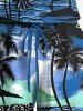 Plus Size Coconut Tree Sea Flower Print Hawaii Drawstring Pocket Romper -  