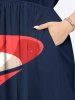 Plus Size Crinkle Patriotic American Flag Print Split Pocket A Line Midi Dress -  