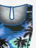 Plus Size Coconut Tree Sea Flower Print Hawaii Drawstring Pocket Romper -  