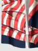 Chemise grande taille froissée à imprimé drapeau américain patriotique avec poche boutonnée pour homme - Noir 3XL