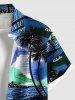 Plus Size Coconut Tree Sea Hibiscus Flower Print Hawaii Button Pocket Shirt For Men -  