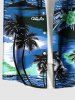 Plus Size Coconut Tree Sea Hibiscus Flower Print Hawaii Button Pocket Shirt For Men -  