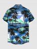 Men's Plus Size Coconut Tree Sea Hibiscus Flower Print Hawaii Button Pocket Shirt -  