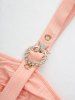 Floral Jacquard Butterfly Lace Grommets Ruched Lace-up Panel Buckles Tank Dress -  