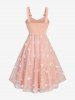 Floral Jacquard Butterfly Lace Grommets Ruched Lace-up Panel Buckles Tank Dress -  