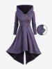 Plus Size Buckles Lace Up Grommets High Low Split Hooded Coat -  