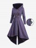 Plus Size Buckles Lace Up Grommets High Low Split Hooded Coat -  