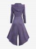 Plus Size Buckles Lace Up Grommets High Low Split Hooded Coat -  