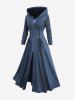 Plus Size Grommets Lace Up Zip Up Ribbed Textured Marled Patchwork Hooded Coat -  