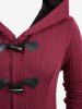 Plus Size Cable Knit Textured Pockets Horn Buttons Hooded Coat -  