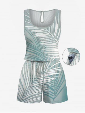 Plus Size Tropical Leaf Ombre Print Cinched Hawaii Romper