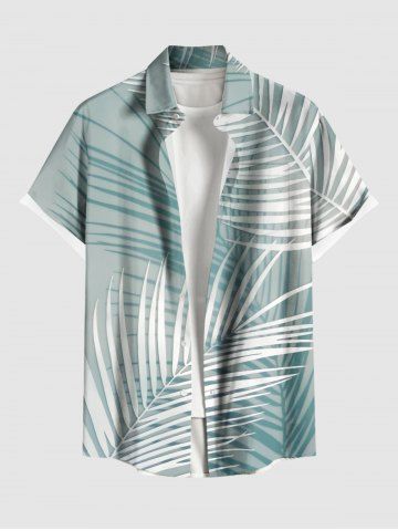 Plus Size Tropical Leaf Ombre Print Buttons Pocket Hawaii Shirt For Men - LIGHT GREEN - XL