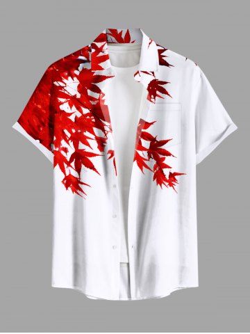 Plus Size Maple Leaf Print Buttons Pocket Hawaii Shirt For Men - WHITE - M