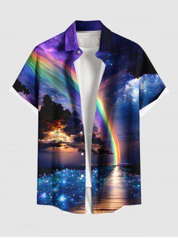 Chemise hawaïenne à boutons et poches pour homme, grande taille, motif galaxie, aurore, crépuscule, mer, paillettes, ombré - MULTI-A - 6XL