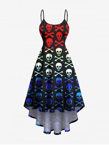 Plus Size Ombre Skull Bone Print Hawaii High Low Asymmetric Cami Dress - MULTI-A - 6X
