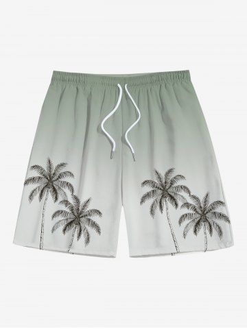 Plus Size Coconut Tree Ombre Print Hawaii Beach Shorts For Men - LIGHT GREEN - 7XL