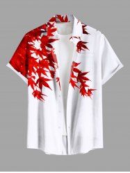 Chemise hawaïenne grande taille à imprimé feuilles d'érable et poches boutonnées pour homme - Blanc M
