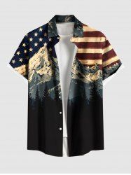 Chemise grande taille à boutons et poches pour homme, motif drapeau américain patriotique, imprimé montagne enneigée - Noir M