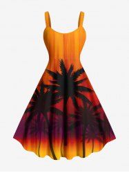 Plus Size Coconut Tree Ombre Colorblock Print Hawaii Tank Dress -  