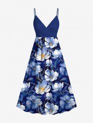Plus Size Flowers Print Surplice Hawaii Cami Dress -  