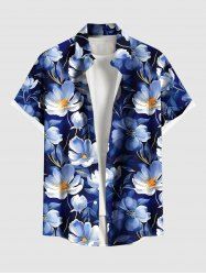Chemise hawaïenne grande taille à imprimé floral et poches boutonnées pour homme - Bleu 6XL