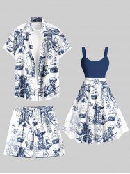 Skull Pirate Ship Rudder Anchor Cruise Print Plus Size Matching Hawaii Beach Outfit For Couples -  