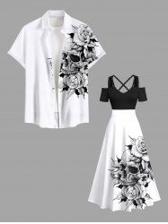 Tenue assortie grande taille à imprimé tête de mort et rose pour couple - Blanc 