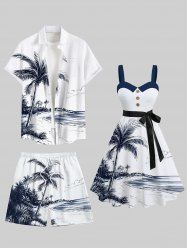 Coconut Tree Sea Beach Print Plus Size Matching Hawaii Beach Outfit For Couples -  