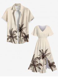 Coconut Tree Hand-painted Print Plus Size Matching Hawaii Beach Outfit For Couples -  