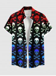 Chemise hawaïenne grande taille à imprimé tête de mort et os ombré avec poches boutonnées pour homme - Multi-A 3XL