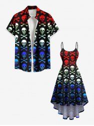 Ombre Skull Bone Print Plus Size Matching Outfit For Couples -  