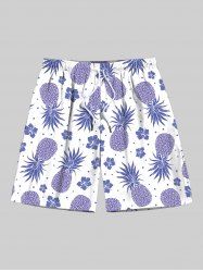 Short de plage hawaïen grande taille à imprimé ananas et fleurs d'hibiscus pour homme - Violet clair 5XL