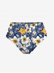 Bas de maillot de bain hawaïen à imprimé feuilles tropicales et fleurs d'hibiscus - Bleu XS