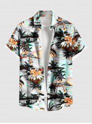 Chemise hawaïenne grande taille à imprimé floral cocotier et hibiscus pour homme - Blanc 5XL
