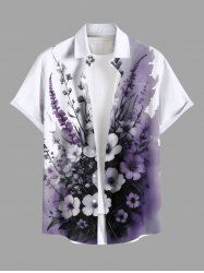 Plus Size Flowers Leaf Ombre Colorblock Print Buttons Pocket Hawaii Shirt For Men -  
