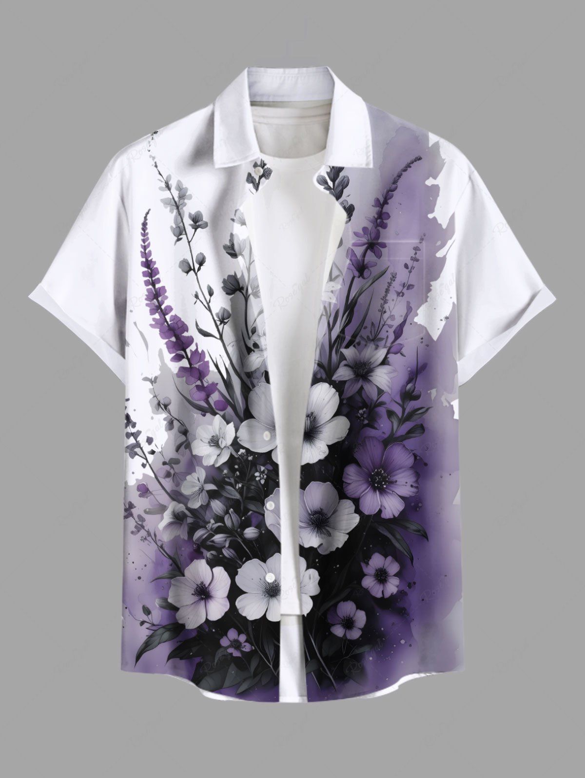 Trendy Plus Size Flowers Leaf Ombre Colorblock Print Buttons Pocket Hawaii Shirt For Men  