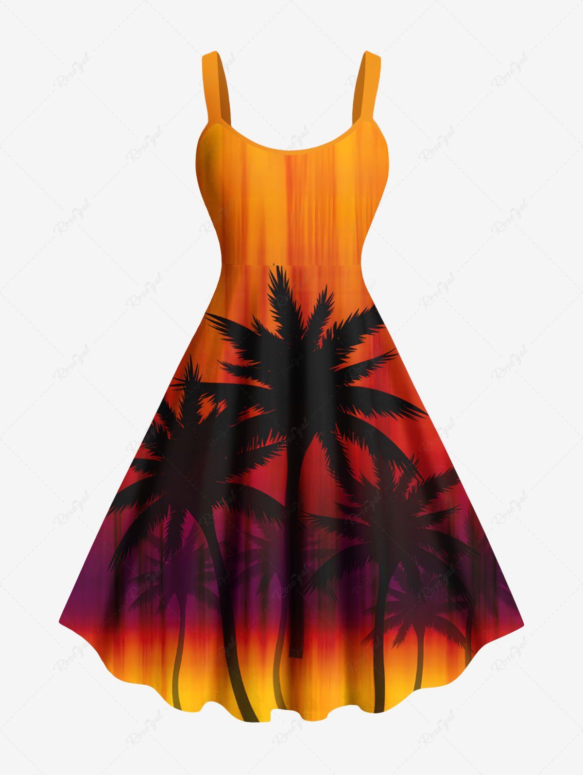 Online Plus Size Coconut Tree Ombre Colorblock Print Hawaii Tank Dress  