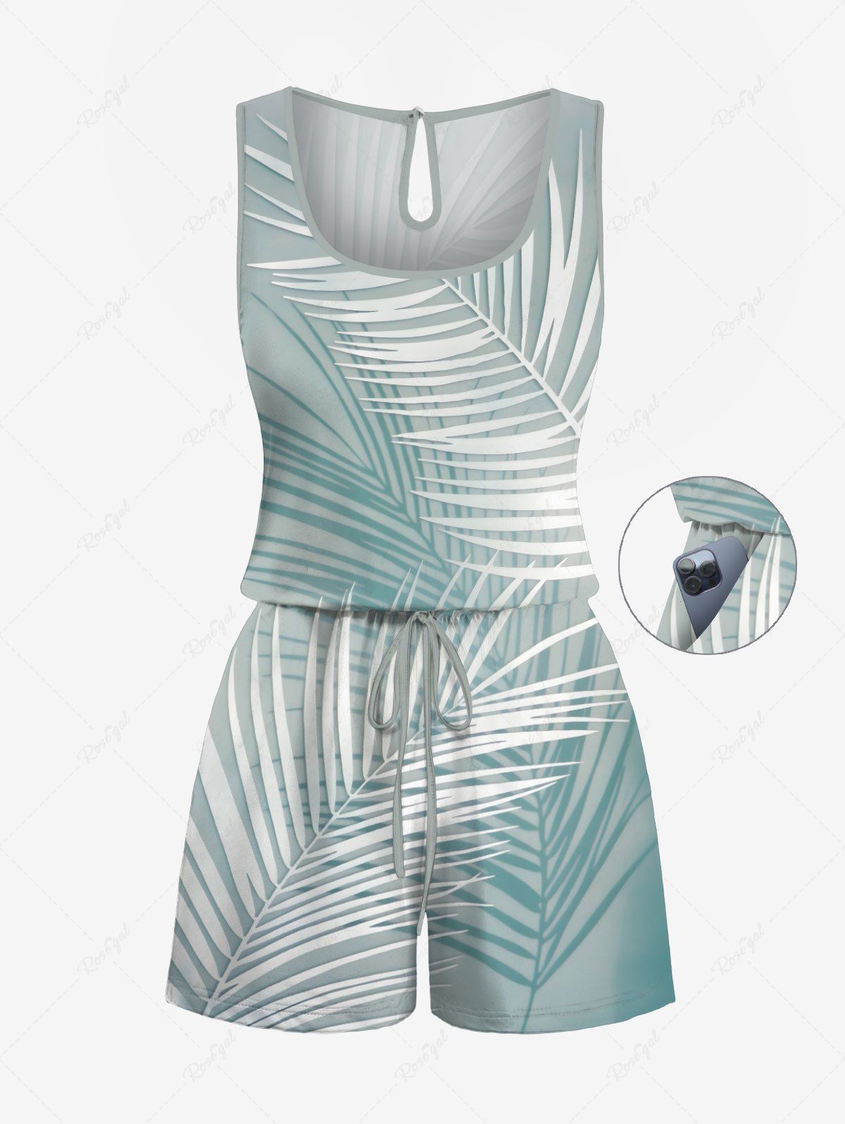 Combinaison hawaïenne cintrée grande taille à imprimé feuilles tropicales ombré Vert clair 1X