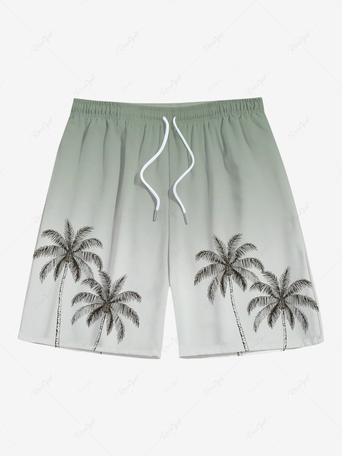Unique Plus Size Coconut Tree Ombre Print Hawaii Beach Shorts For Men  