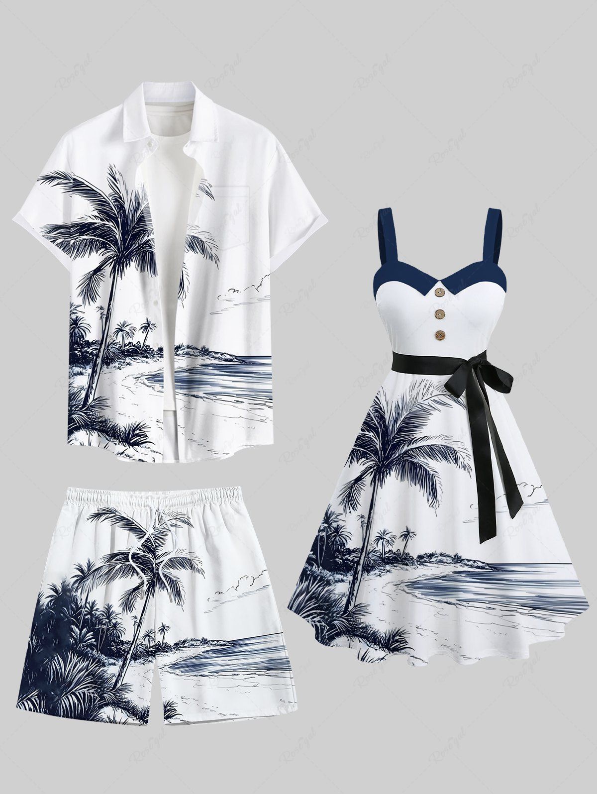 Shops Coconut Tree Sea Beach Print Plus Size Matching Hawaii Beach Outfit For Couples  