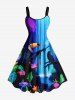 Tenue de plage hawaïenne assortie grande taille, motif floral fluo pailleté, motif perroquet et papillon, pour couple - Bleu Ciel 