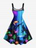Tenue de plage hawaïenne assortie grande taille, motif floral fluo pailleté, motif perroquet et papillon, pour couple - Bleu Ciel 
