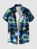 Ensemble chemise et barboteuse hawaïennes assorties, grande taille, imprimé cocotier et fleurs de mer, pour couples - Bleu 