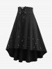 Tie Dye Print Flower Flocking Surplice Handkerchief Top and Lace Up Grommet High Low Midi Skirt Plus Size Outfit -  