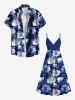 Tenue de plage hawaïenne assortie grande taille à imprimé floral pour couples - Bleu profond 