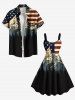 Patriotic American Flag Snow Mountain Print Plus Size Matching Outfit For Couples -  